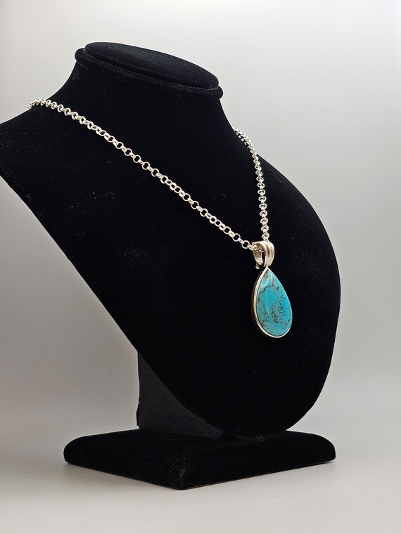 Turquoise Teardrop Pendant Necklace, 925 Silver, … - image 3