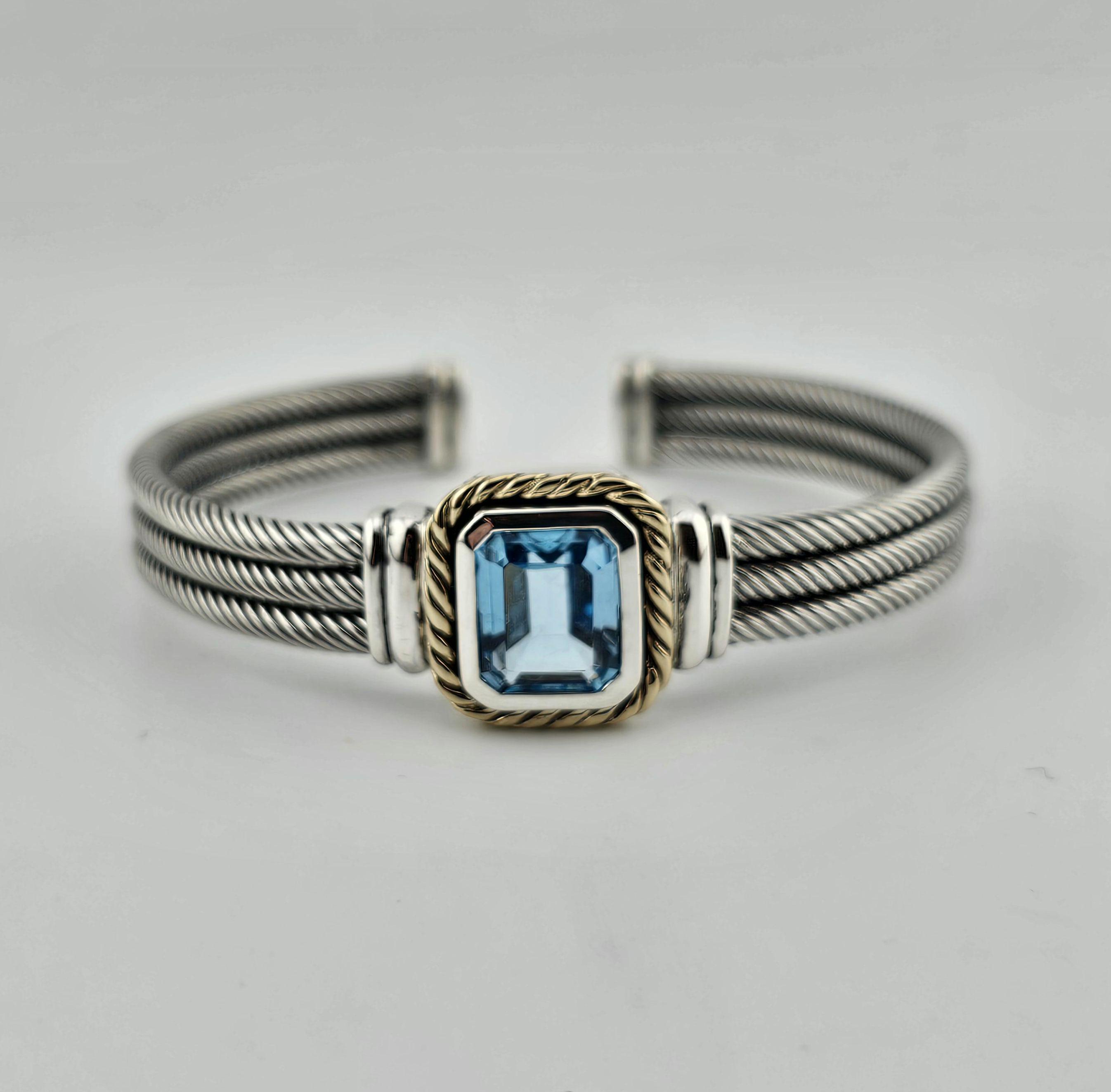 Vintage 925 Sterling Silver 14k Accent Blue Topaz Bracelet