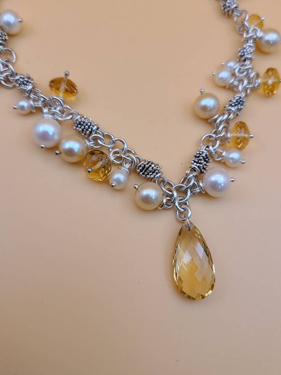 Citrine and Pearl Necklace in 925 Silver, Multi-G… - image 5