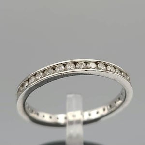 Vintage 925 Sterling Silver Cubic Zirconia Eternity Wedding Band, Estate Jewelry, Size 11, w#1261