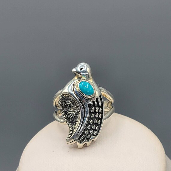 Vintage Signed Larry Pinto Navajo Native American Indian Handmade Silver Turquoise Statement Ring Size 8 Item w# 1450