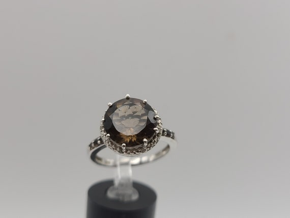 Smoky Quartz and Diamond Ring, 925 Silver Quartz … - image 1