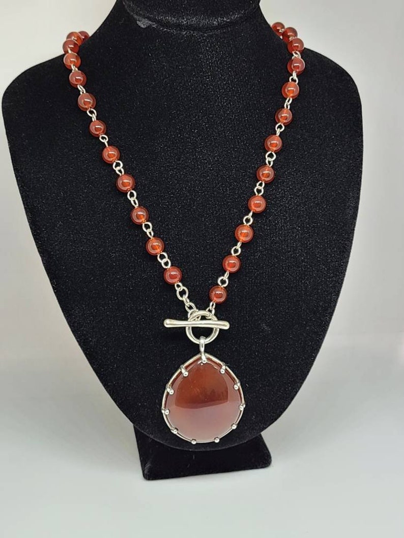 Beaded Carnelian Teardrop Necklace in 925 Silver, Vintage Estate