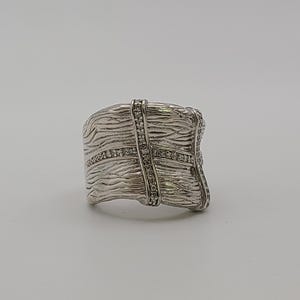 Wide Textured Diamond Ring 925 Sterling Silver, 0.29 CTW Diamonds, Color I-J, Clarity SI2, Effy Ring, Size 7, Estate Jewelry, w#3580
