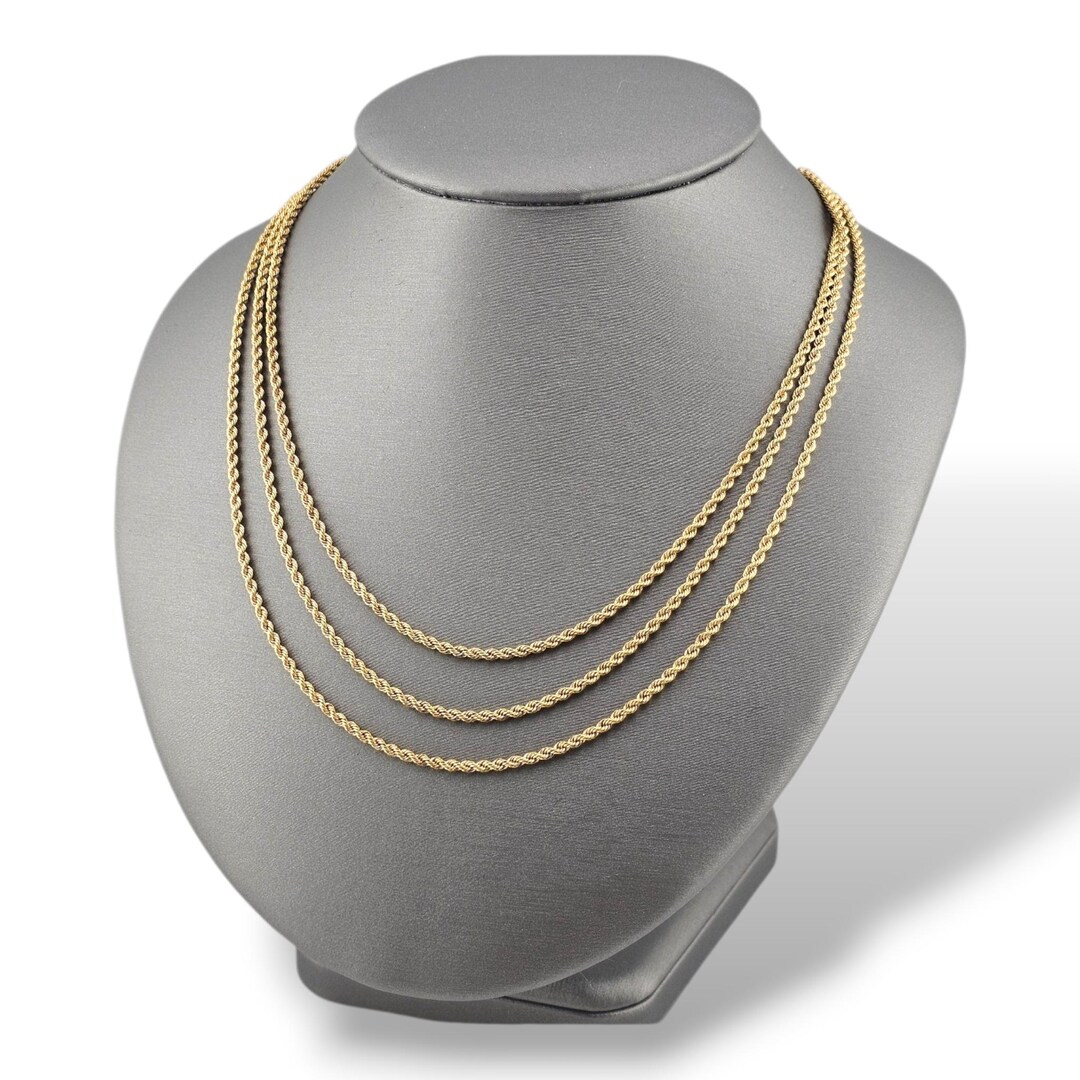 Graduated Rope Chain Vintage Graduated Rope Chain Necklace - 14k Yellow Gold - Estate ...