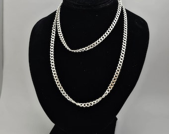 Curb Link Chain Necklace in 925 Silver, Specialty Link Chain Necklace, 30" Chain, Vintage Estate Jewelry, 5mm, w#1001