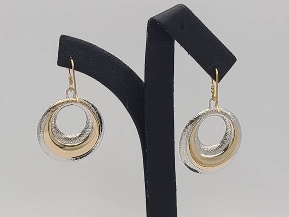 Open Circle Drop Earrings in 14k Two Tone Gold, C… - image 1