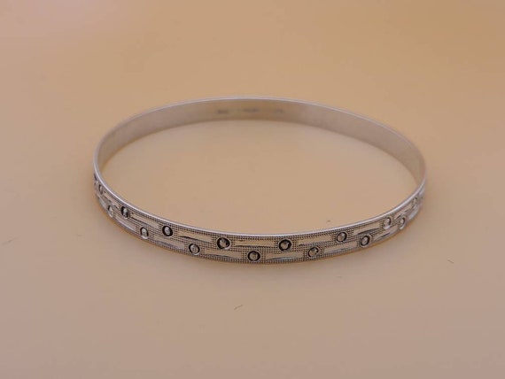 Vintage Grecian Patterned Bangle Bracelet .950 Si… - image 4