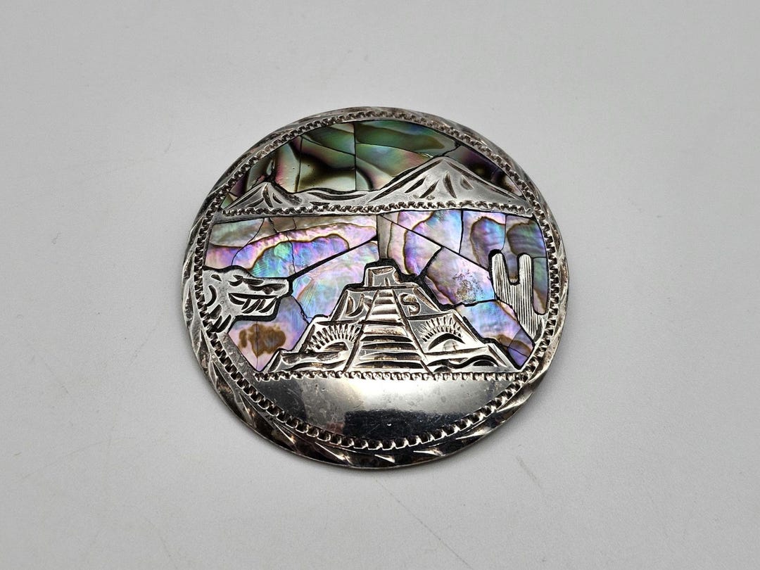 品揃え豊富で Temple Mayan Vintage Pin Abalone Silver Sterling 925 Pendant アクセサリー