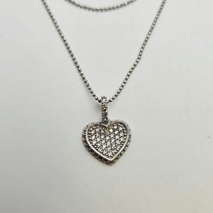 Cubic Zirconia Heart Necklace in 925 Silver, CZ Heart Necklace, April Birthstone Necklace, Vintage Estate Jewelry, Gift for Her, w#566