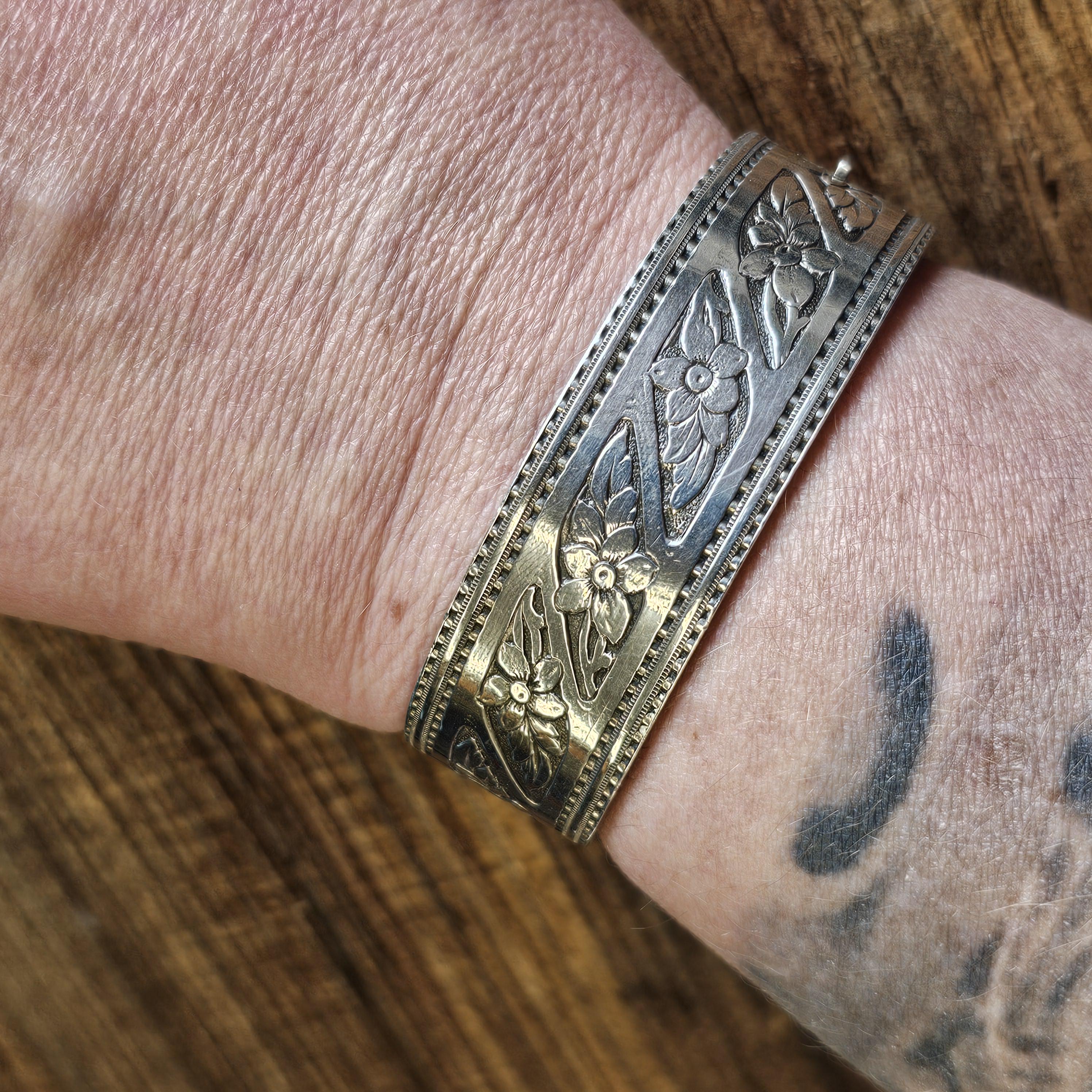 Vintage Napier Sterling Silver Floral Bangle Bracelet - Estate