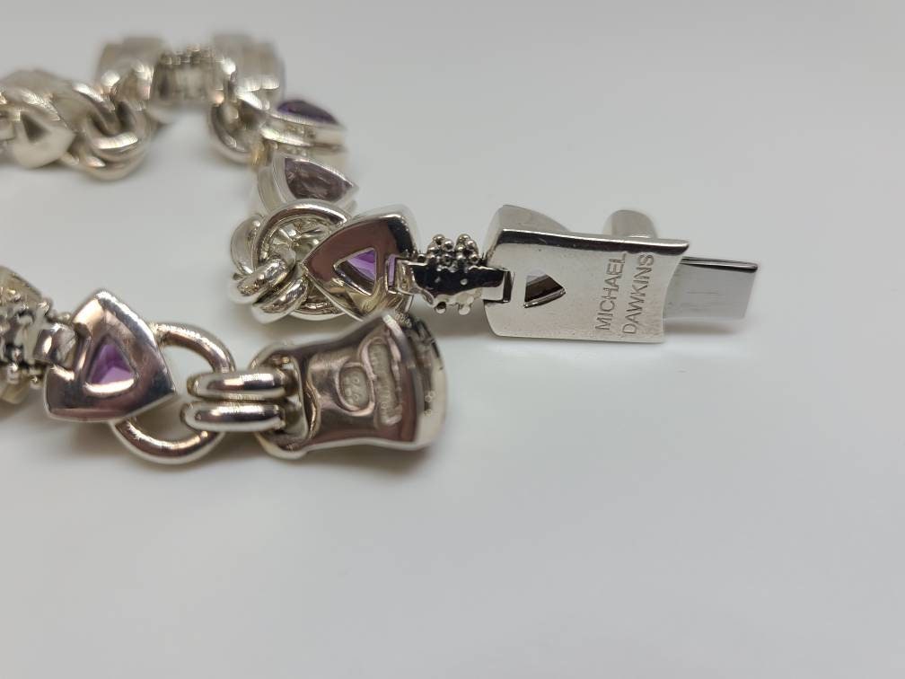 Vintage Michael Dawkins Rose De France Amethyst Bracelet  Michael Dawkins Silver and Amethyst Trillion Bracelet main image 1