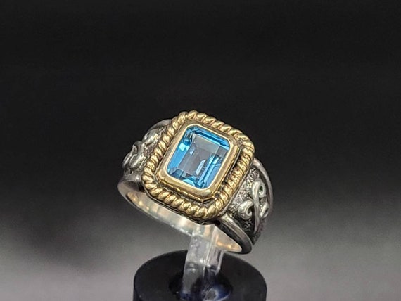 Blue Topaz Ring, 925 Silver and 14kt Yellow Gold,… - image 1