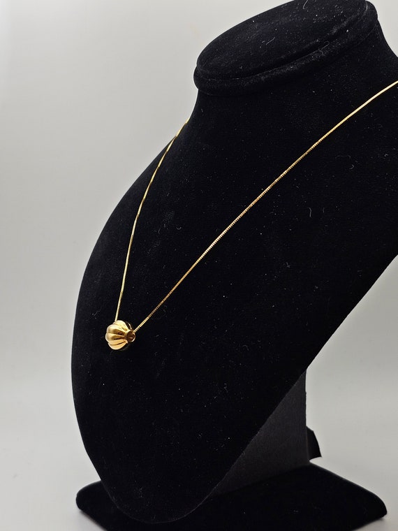 Floating Ribbed Gold Bead Necklace in 14kt Gold C… - image 5