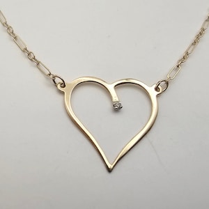 Diamond Heart Necklace in 14kt Yellow Gold, Vintage Estate Jewelry, Gift for Her, April Birthstone Necklace, Sweetheart Gift, w#1669