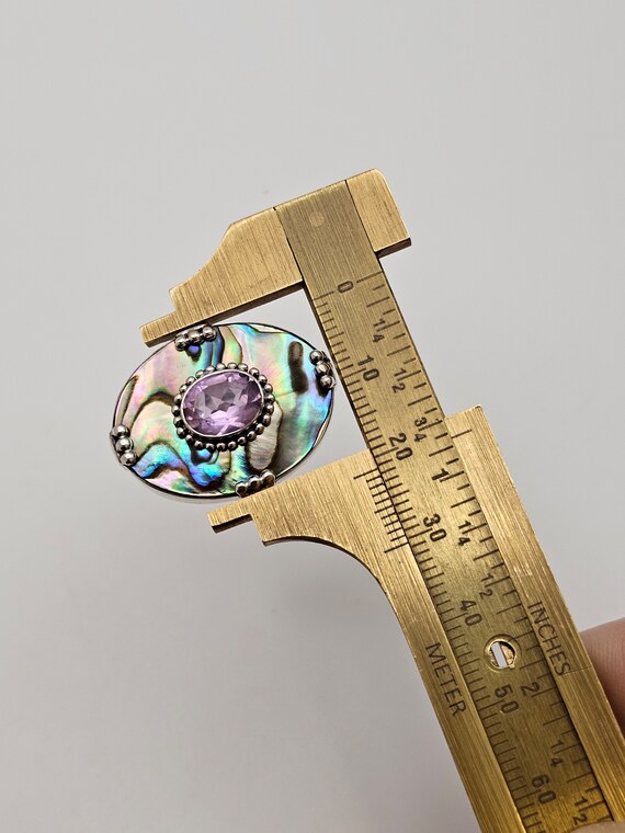 Amethyst Abalone Shell Ring 925 Sterling Silver V… - image 7