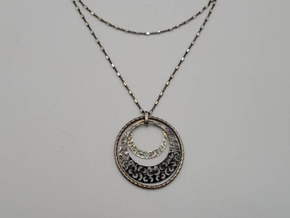 Three Circle Necklace, 925 Silver, Openwork Circl… - image 1