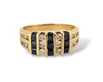 Vintage Diamond and Sapphire Ring - 14k Yellow Gold - Size 6.75 - Appraised - Estate Jewelry