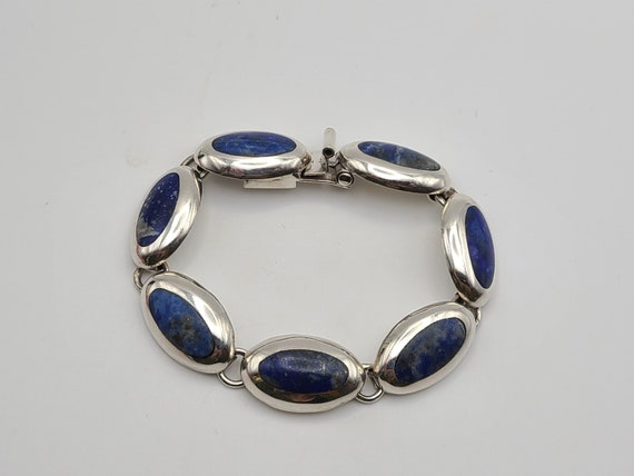 Lapis Lazuli Panel Bracelet, 925 Silver Inlay Lap… - image 2
