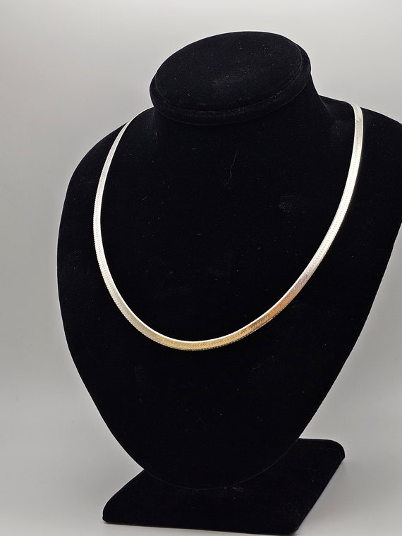 Herringbone Chain Necklace in 925 Silver, Retro N… - image 1
