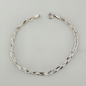 Vintage 925 Sterling Silver Braided Herringbone Chain Bracelet, Estate Jewelry, w#1186
