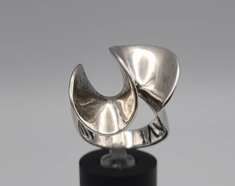 Sculpted Swirl Fan Ring, 925 Silver, Swirl Ring, Designer David Sigal, Estate Jewelry, Vintage Modernist Ring, Size 10, w#2439