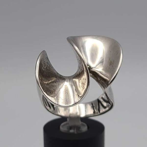 Sculpted Swirl Fan Ring, 925 Silver, Swirl Ring, Designer David Sigal, Estate Jewelry, Vintage Modernist Ring, Size 10, w#2439