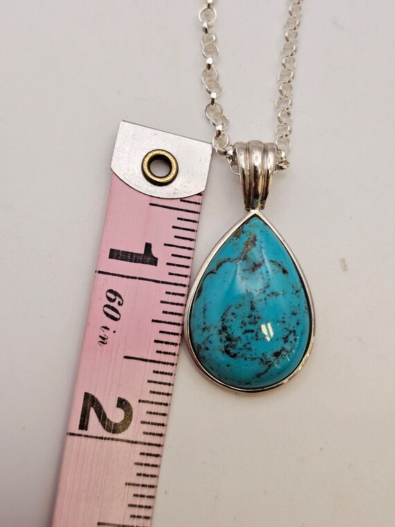 Turquoise Teardrop Pendant Necklace, 925 Silver, … - image 9