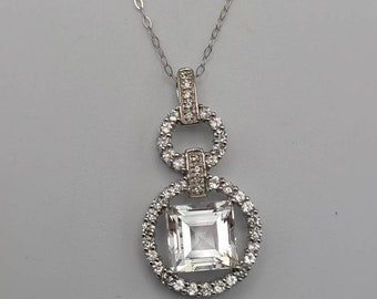 Clear and Black Cubic Zirconia Necklace, 925 Silver, CZ Necklace, Drop Necklace, Vintage Necklace, Item w#2672