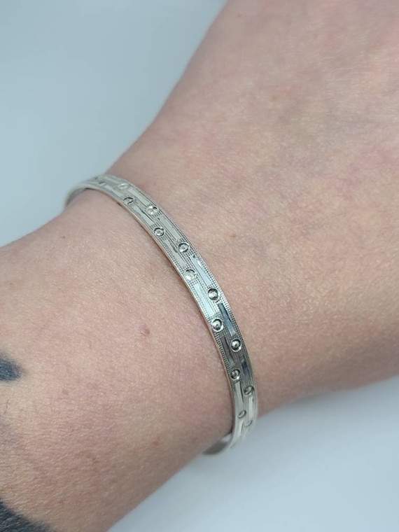 Vintage Grecian Patterned Bangle Bracelet .950 Si… - image 2