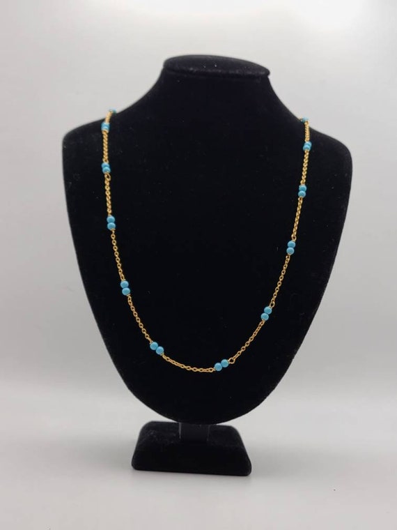 18k Turquoise Station Necklace, 18k Yellow Gold Be