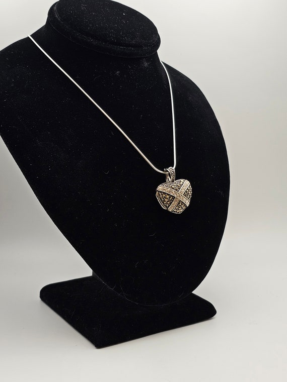 Cubic Zirconia and Marcasite Heart Locket Necklac… - image 4