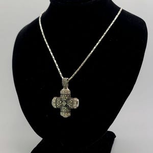 Vintage 925 Silver Cubic Zirconia and Marcasite Maltese Cross Necklace, Estate Jewelry, Religious Necklace, w#3566