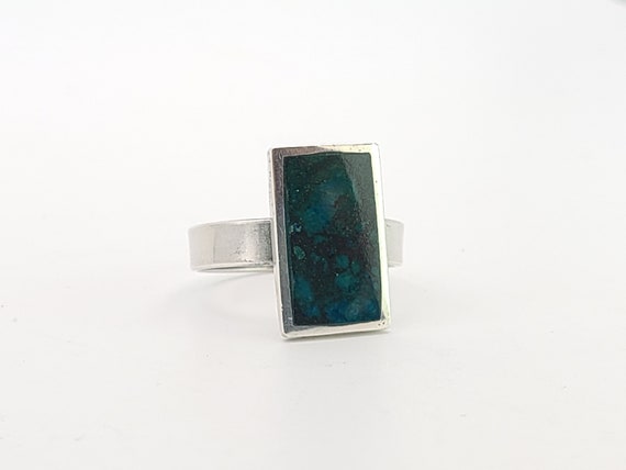 Vintage Geometric Chrysocolla Ring: 925 Sterling … - image 2