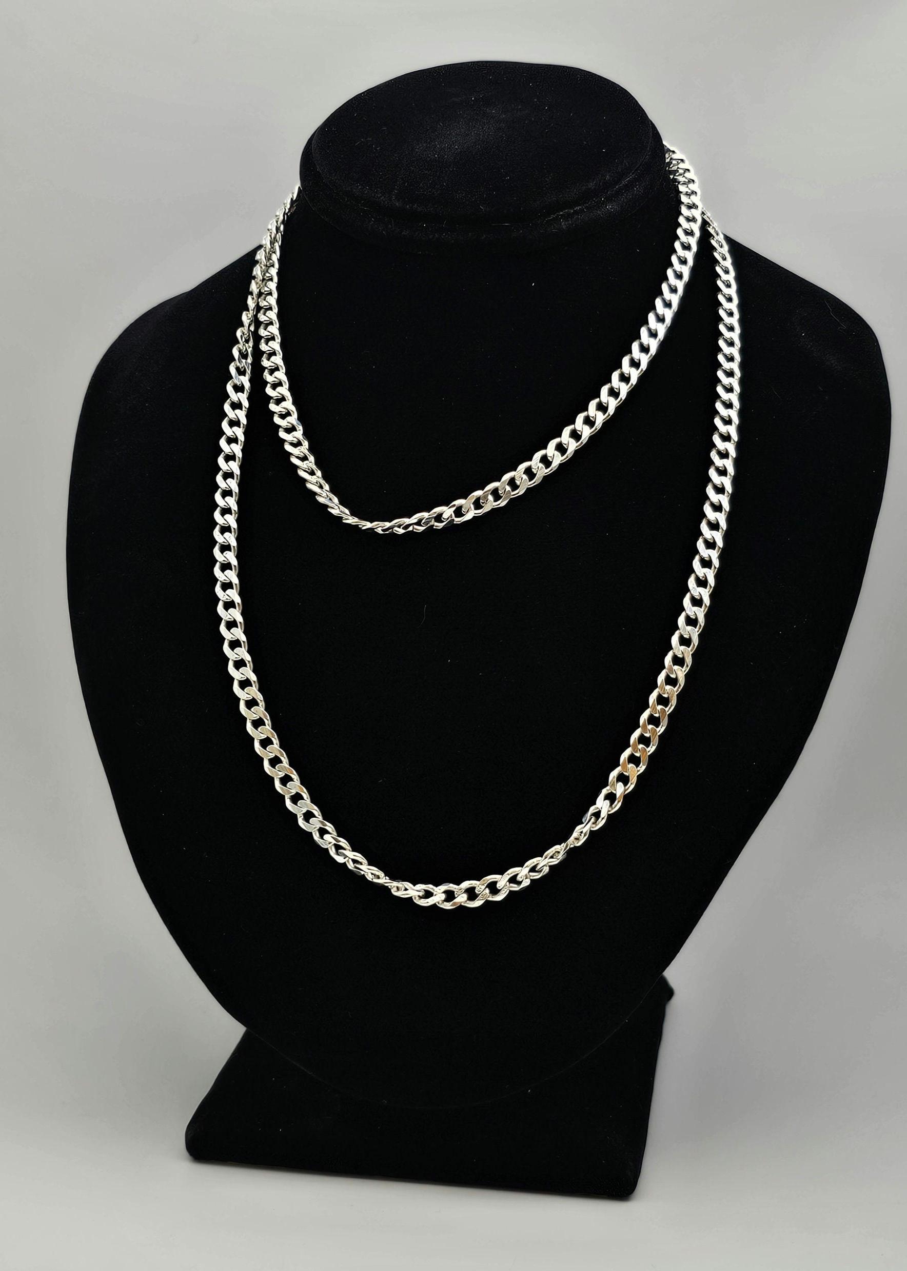 Vintage Sterling Silver Curb Link Chain Necklace | 5mm | Estate