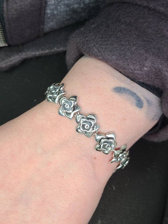 Flower Link Bracelet, 925 Silver Floral link Brace