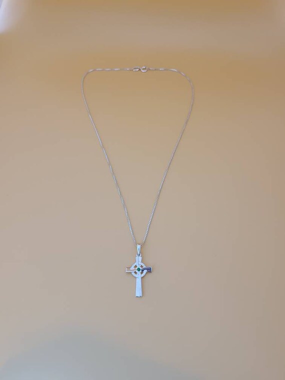 Celtic Cross Necklace in 925 Silver, Green Agate … - image 2