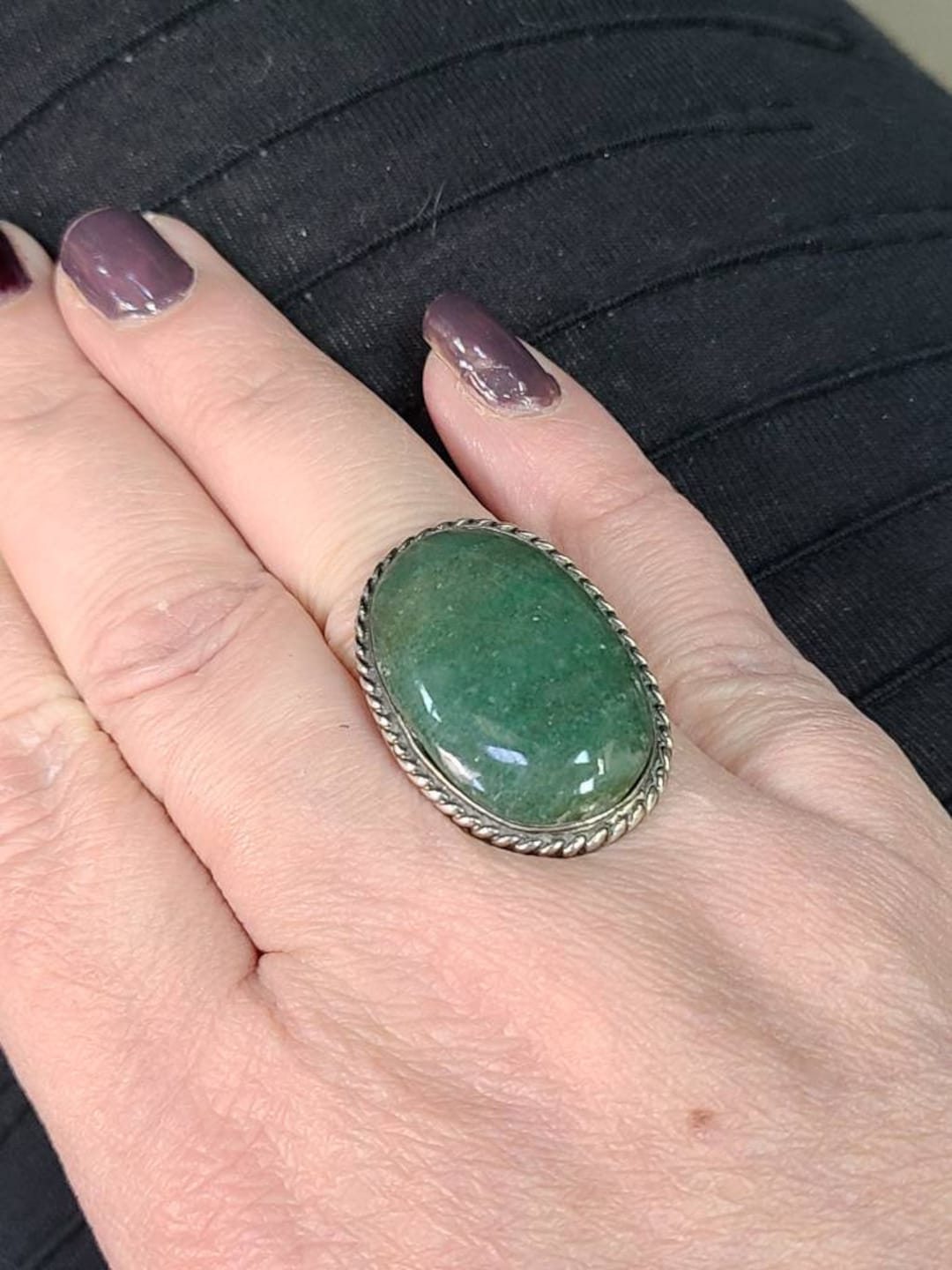 ヴィンテージ 925 スターリングシルバー モダニスト グリーンアゲート