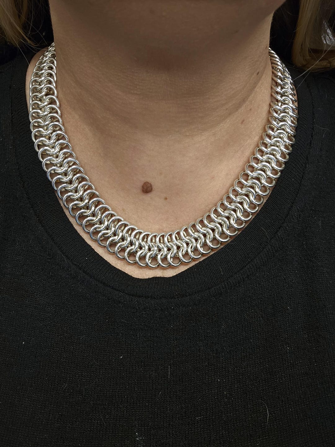 Vintage Sterling Silver Interlocking Link Collar Necklace - Estate ...