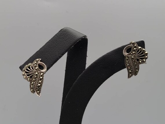 Marcasite Earrings in Sterling Silver, Vintage Es… - image 5