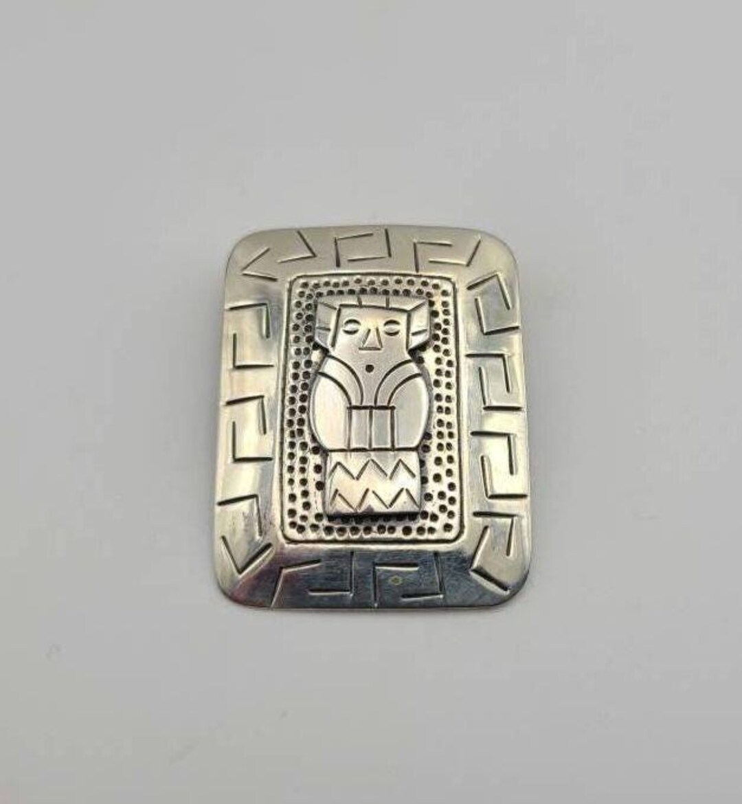 Vintage Taxco Aztec Pin Pendant 925 Sterling Silver - Estate
