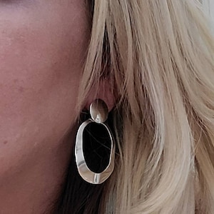 Vintage Geometric Open Circle Earrings - 925 Sterling Silver - Artisan Signed AV - Estate Jewelry