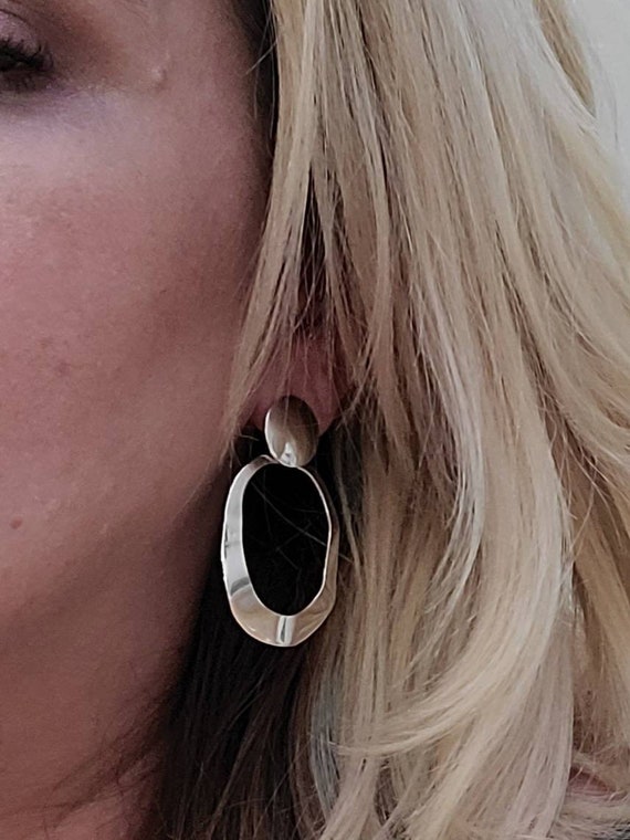 Vintage 925 Silver Geometric Open Circle Earrings Hoop Drop Earrings Artisan Signed AV Modernist Earrings Estate Jewelry W2759 Etsy