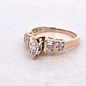 Vintage 14k Yellow Gold Marquise Diamond Engagement Ring - Size 5.75 ...