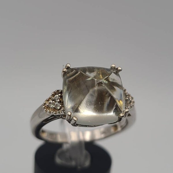 Feldspar and Zircon Ring, 925 Silver Feldspar Ring, Fancy Cut Feldspar and Zircon Cocktail Ring, Size 10, Item w#2529