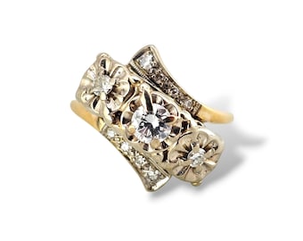 Vintage 14k Two-tone Gold 0.43 CTW 3 Stone Diamond Ring | Size 6.5 | Appraised
