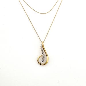 Vintage 10k Yellow Gold Diamond Necklace - Elegant Elongated Swirl Pendant - 14k Yellow Gold Chain - Estate Jewelry, w#4051