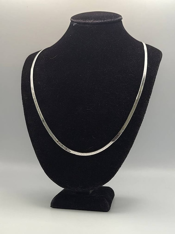 Herringbone Chain, 925 Silver, Retro Necklace, Vi… - image 1