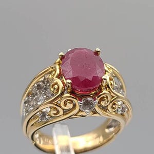 Vintage Fracture Filled Ruby White Sapphire Ring 925 Sterling Silver and Gold Vermeil, Estate Jewelry, July Birthstone, Size 7.25, w#1208