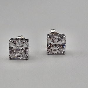 Cubic Zirconia Earrings in 925 Silver, Princess Cut, Stud Earrings, April Birthstone Earrings, Estate Jewelry, w#3585